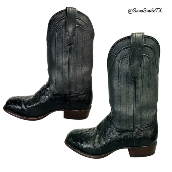 TECOVAS The Carter Mens Black Handmade Full-Quill Ostrich Cowboy Boots - Picture 2 of 14